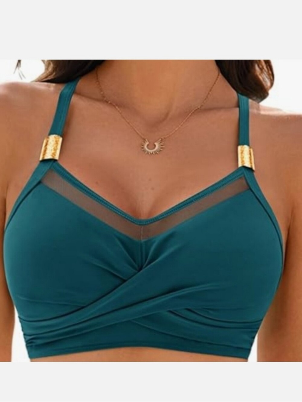 BLOOMING JELLY Crisscoss Back Bikini Top Size Medium Teal Turquoise